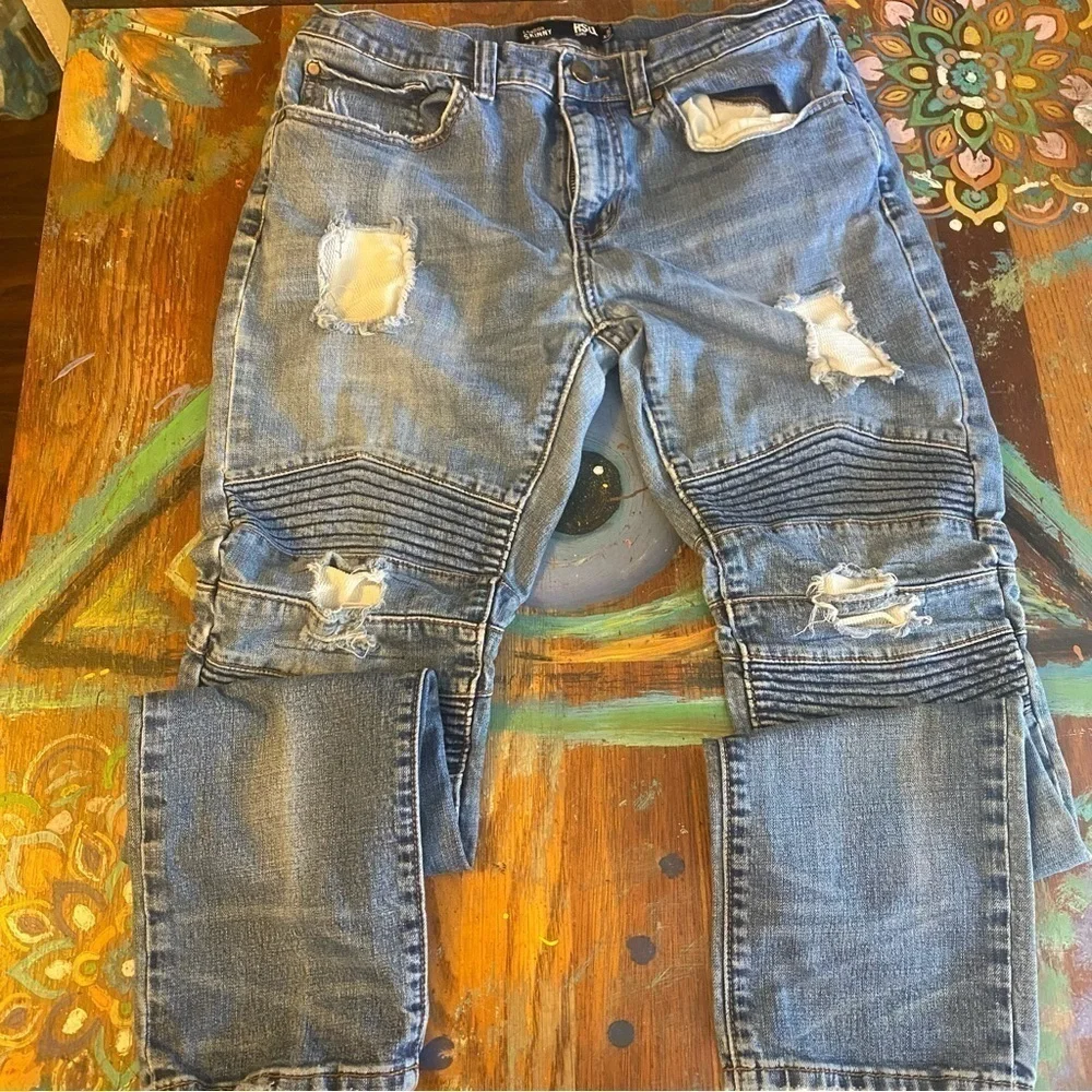 Bundle/Lot of 3 RSQ London Skinny Jeans Mens Denim Blue Distressed Stretch Moto